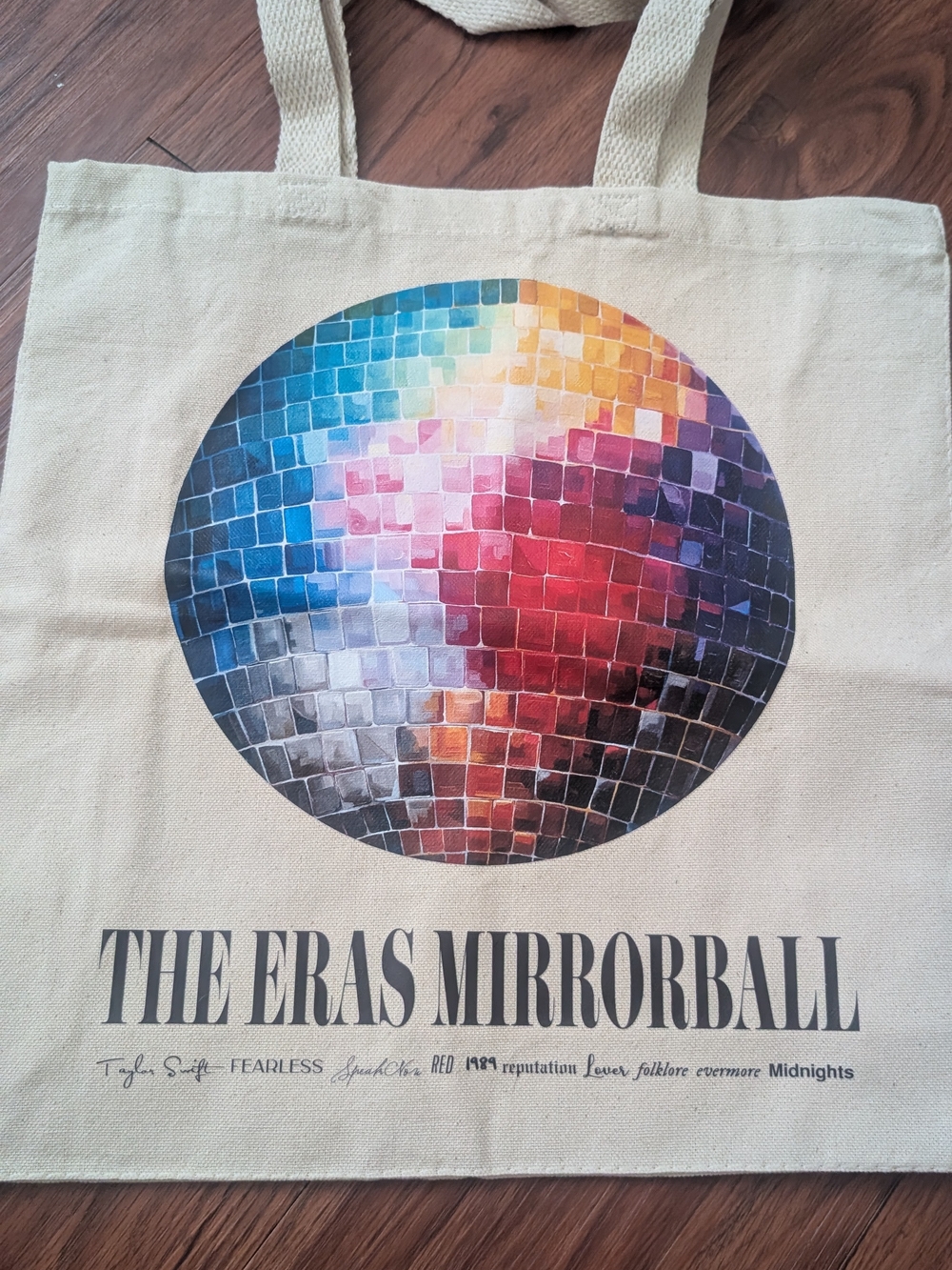 Taylor Swift Canvas Tote Bag with Multicolor Mirrorball Print (not official)